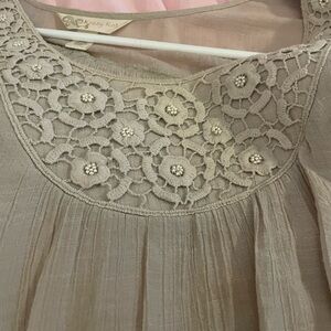 Tan Lacy Top with Floral Embellishments